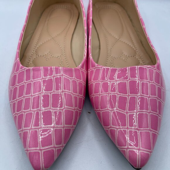 Pink Crocodile-Embossed Flats – Women’s Size ~10 (Approx. 10.5" Sole Length) - Picture 3 of 9